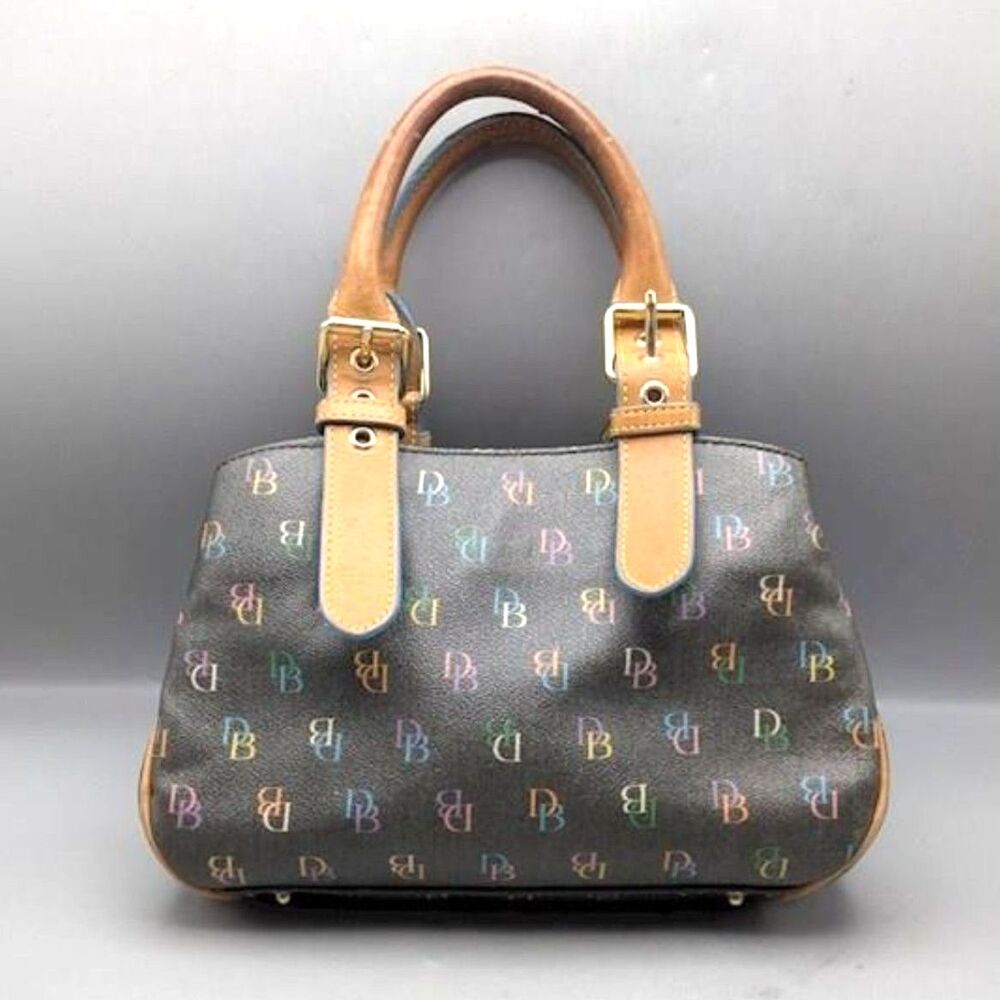 Vintage Dooney & Burke Rainbow Monogram Coated Canvas Satchel Handbag